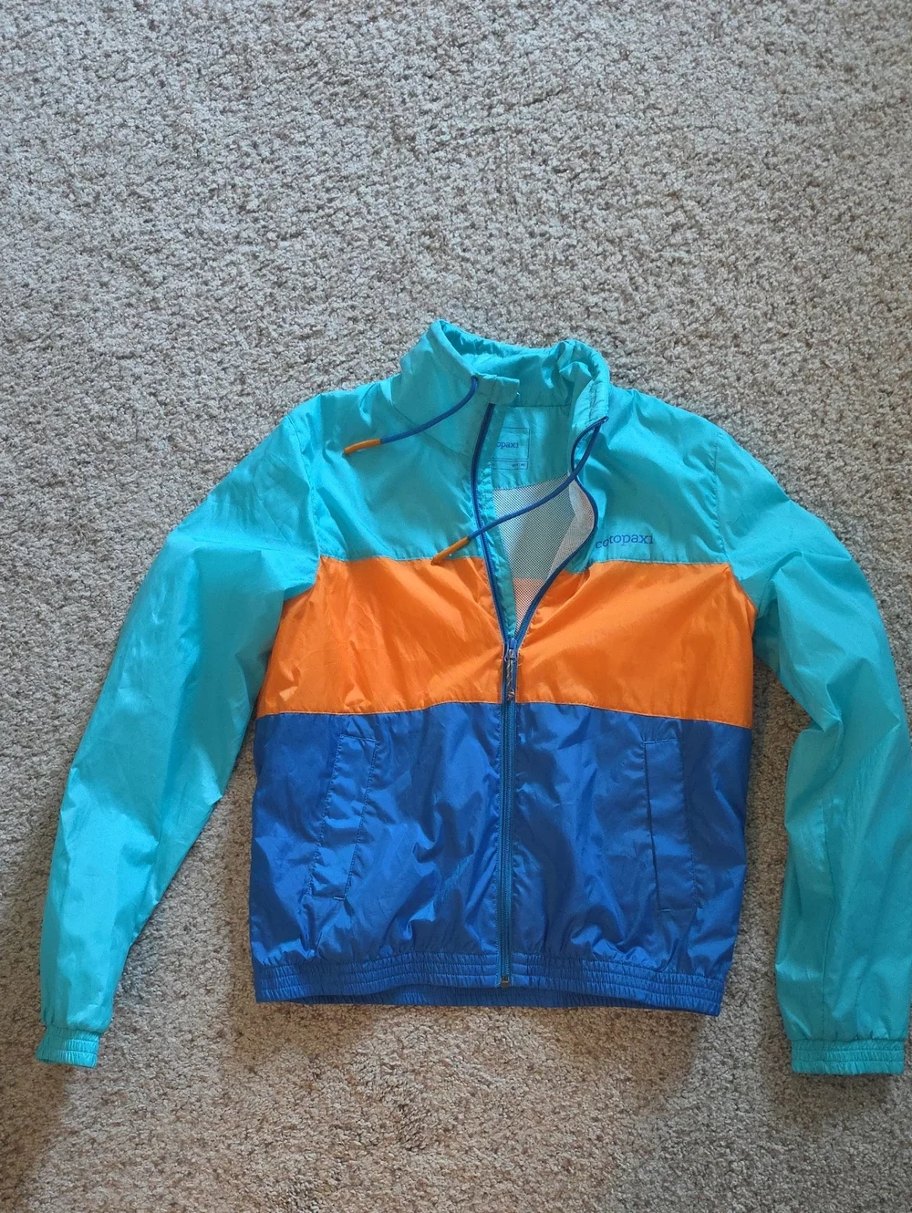 Womens Cotopaxi MEDIUM Colorblock Windbreaker Jacket - Turquoise/Orange/Blue